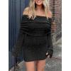 imageImily Bela Womens Beach Swimsuit Cover Ups Summer Off The Shoulder Long Bell Sleeve Sheer Mini DressBlack