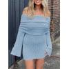 imageImily Bela Womens Beach Swimsuit Cover Ups Summer Off The Shoulder Long Bell Sleeve Sheer Mini DressBlue