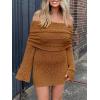 imageImily Bela Womens Beach Swimsuit Cover Ups Summer Off The Shoulder Long Bell Sleeve Sheer Mini DressBrown