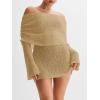 imageImily Bela Womens Beach Swimsuit Cover Ups Summer Off The Shoulder Long Bell Sleeve Sheer Mini DressKhaki