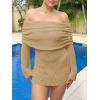 imageImily Bela Womens Beach Swimsuit Cover Ups Summer Off The Shoulder Long Bell Sleeve Sheer Mini DressKhaki