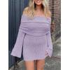 imageImily Bela Womens Beach Swimsuit Cover Ups Summer Off The Shoulder Long Bell Sleeve Sheer Mini DressLavender