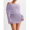 imageImily Bela Womens Beach Swimsuit Cover Ups Summer Off The Shoulder Long Bell Sleeve Sheer Mini DressLavender