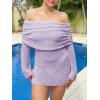 imageImily Bela Womens Beach Swimsuit Cover Ups Summer Off The Shoulder Long Bell Sleeve Sheer Mini DressLavender