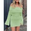 imageImily Bela Womens Beach Swimsuit Cover Ups Summer Off The Shoulder Long Bell Sleeve Sheer Mini DressMint Color