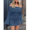 imageImily Bela Womens Beach Swimsuit Cover Ups Summer Off The Shoulder Long Bell Sleeve Sheer Mini DressNavy