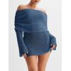 imageImily Bela Womens Beach Swimsuit Cover Ups Summer Off The Shoulder Long Bell Sleeve Sheer Mini DressNavy