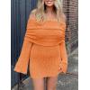 imageImily Bela Womens Beach Swimsuit Cover Ups Summer Off The Shoulder Long Bell Sleeve Sheer Mini DressOrange