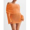 imageImily Bela Womens Beach Swimsuit Cover Ups Summer Off The Shoulder Long Bell Sleeve Sheer Mini DressOrange