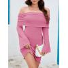 imageImily Bela Womens Beach Swimsuit Cover Ups Summer Off The Shoulder Long Bell Sleeve Sheer Mini DressPink