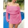 imageImily Bela Womens Beach Swimsuit Cover Ups Summer Off The Shoulder Long Bell Sleeve Sheer Mini DressPink