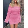 imageImily Bela Womens Beach Swimsuit Cover Ups Summer Off The Shoulder Long Bell Sleeve Sheer Mini DressPink