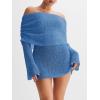 imageImily Bela Womens Beach Swimsuit Cover Ups Summer Off The Shoulder Long Bell Sleeve Sheer Mini DressRoyal Blue