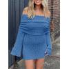 imageImily Bela Womens Beach Swimsuit Cover Ups Summer Off The Shoulder Long Bell Sleeve Sheer Mini DressRoyal Blue