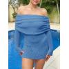 imageImily Bela Womens Beach Swimsuit Cover Ups Summer Off The Shoulder Long Bell Sleeve Sheer Mini DressRoyal Blue