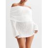 imageImily Bela Womens Beach Swimsuit Cover Ups Summer Off The Shoulder Long Bell Sleeve Sheer Mini DressWhite