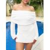 imageImily Bela Womens Beach Swimsuit Cover Ups Summer Off The Shoulder Long Bell Sleeve Sheer Mini DressWhite