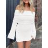 imageImily Bela Womens Beach Swimsuit Cover Ups Summer Off The Shoulder Long Bell Sleeve Sheer Mini DressWhite
