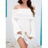imageImily Bela Womens Beach Swimsuit Cover Ups Summer Off The Shoulder Long Bell Sleeve Sheer Mini DressWhite
