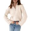 imageImily Bela Womens Cable Knit Half Zip Sweater V Neck Collared Fall Trendy Oversized Long Sleeve Pullover TopsBeige