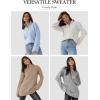 imageImily Bela Womens Cable Knit Half Zip Sweater V Neck Collared Fall Trendy Oversized Long Sleeve Pullover TopsBeige
