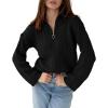 imageImily Bela Womens Cable Knit Half Zip Sweater V Neck Collared Fall Trendy Oversized Long Sleeve Pullover TopsBlack