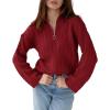 imageImily Bela Womens Cable Knit Half Zip Sweater V Neck Collared Fall Trendy Oversized Long Sleeve Pullover TopsBurgundy