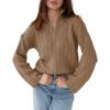 imageImily Bela Womens Cable Knit Half Zip Sweater V Neck Collared Fall Trendy Oversized Long Sleeve Pullover TopsCoffee