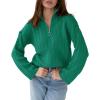 imageImily Bela Womens Cable Knit Half Zip Sweater V Neck Collared Fall Trendy Oversized Long Sleeve Pullover TopsDark Green