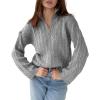 imageImily Bela Womens Cable Knit Half Zip Sweater V Neck Collared Fall Trendy Oversized Long Sleeve Pullover TopsGrey