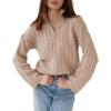 imageImily Bela Womens Cable Knit Half Zip Sweater V Neck Collared Fall Trendy Oversized Long Sleeve Pullover TopsKhaki