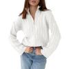 imageImily Bela Womens Cable Knit Half Zip Sweater V Neck Collared Fall Trendy Oversized Long Sleeve Pullover TopsWhite