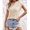 imageImily Bela Womens Cap Sleeve Sweater Sleeveless Crewneck Checkered Casual Loose Fit Knit Shirts Pullover TopsBeige
