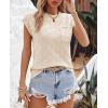 imageImily Bela Womens Cap Sleeve Sweater Sleeveless Crewneck Checkered Casual Loose Fit Knit Shirts Pullover TopsBeige