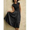 imageImily Bela Womens Casual Cap Sleeve Midi Dress Crewneck Swing Flowy Empire Waist Long Dress 2025 Summer Trendy OutfitsBlack