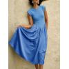 imageImily Bela Womens Casual Cap Sleeve Midi Dress Crewneck Swing Flowy Empire Waist Long Dress 2025 Summer Trendy OutfitsBlue