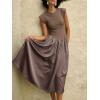 imageImily Bela Womens Casual Cap Sleeve Midi Dress Crewneck Swing Flowy Empire Waist Long Dress 2025 Summer Trendy OutfitsDark Khaki