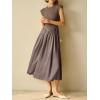 imageImily Bela Womens Casual Cap Sleeve Midi Dress Crewneck Swing Flowy Empire Waist Long Dress 2025 Summer Trendy OutfitsDark Khaki