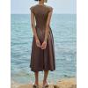 imageImily Bela Womens Casual Cap Sleeve Midi Dress Crewneck Swing Flowy Empire Waist Long Dress 2025 Summer Trendy OutfitsDark Khaki