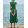 imageImily Bela Womens Casual Cap Sleeve Midi Dress Crewneck Swing Flowy Empire Waist Long Dress 2025 Summer Trendy OutfitsGreen