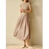 imageImily Bela Womens Casual Cap Sleeve Midi Dress Crewneck Swing Flowy Empire Waist Long Dress 2025 Summer Trendy OutfitsKhaki