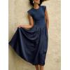 imageImily Bela Womens Casual Cap Sleeve Midi Dress Crewneck Swing Flowy Empire Waist Long Dress 2025 Summer Trendy OutfitsNavy