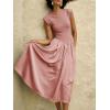 imageImily Bela Womens Casual Cap Sleeve Midi Dress Crewneck Swing Flowy Empire Waist Long Dress 2025 Summer Trendy OutfitsPink