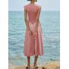 imageImily Bela Womens Casual Cap Sleeve Midi Dress Crewneck Swing Flowy Empire Waist Long Dress 2025 Summer Trendy OutfitsPink