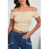imageImily Bela Womens Off The Shoulder Tops Short Sleeve Top Quick Dry T Shirts Trendy Y2k Going Out Crop Tops Slim Fit 2025Apricot