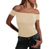 imageImily Bela Womens Off The Shoulder Tops Short Sleeve Top Quick Dry T Shirts Trendy Y2k Going Out Crop Tops Slim Fit 2025Apricot