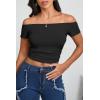 imageImily Bela Womens Off The Shoulder Tops Short Sleeve Top Quick Dry T Shirts Trendy Y2k Going Out Crop Tops Slim Fit 2025Black