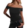 imageImily Bela Womens Off The Shoulder Tops Short Sleeve Top Quick Dry T Shirts Trendy Y2k Going Out Crop Tops Slim Fit 2025Black