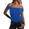 imageImily Bela Womens Off The Shoulder Tops Short Sleeve Top Quick Dry T Shirts Trendy Y2k Going Out Crop Tops Slim Fit 2025Blue