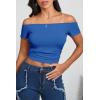 imageImily Bela Womens Off The Shoulder Tops Short Sleeve Top Quick Dry T Shirts Trendy Y2k Going Out Crop Tops Slim Fit 2025Blue